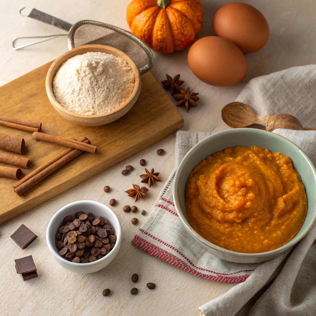 Ingredients for pumpkin chocolate chip bread