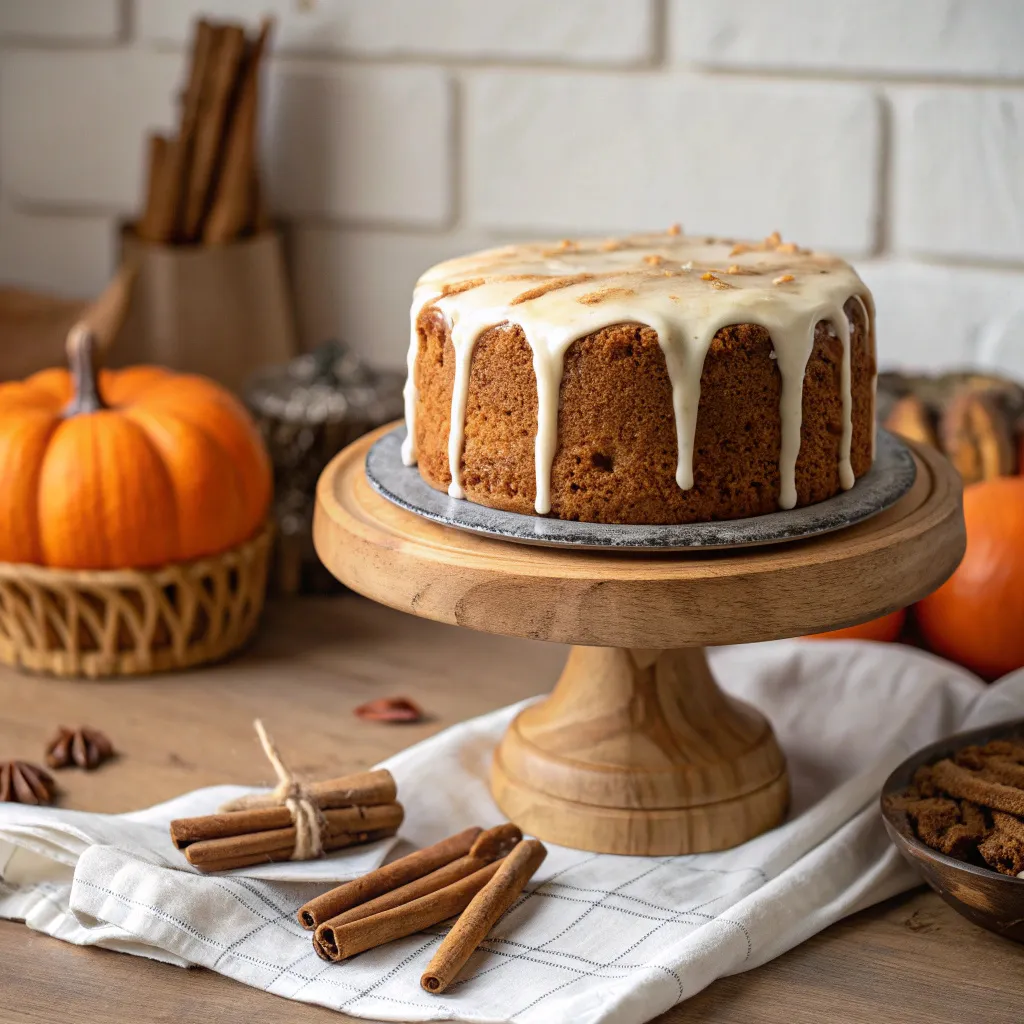 Pumpkin spice cake with cream cheese glaze