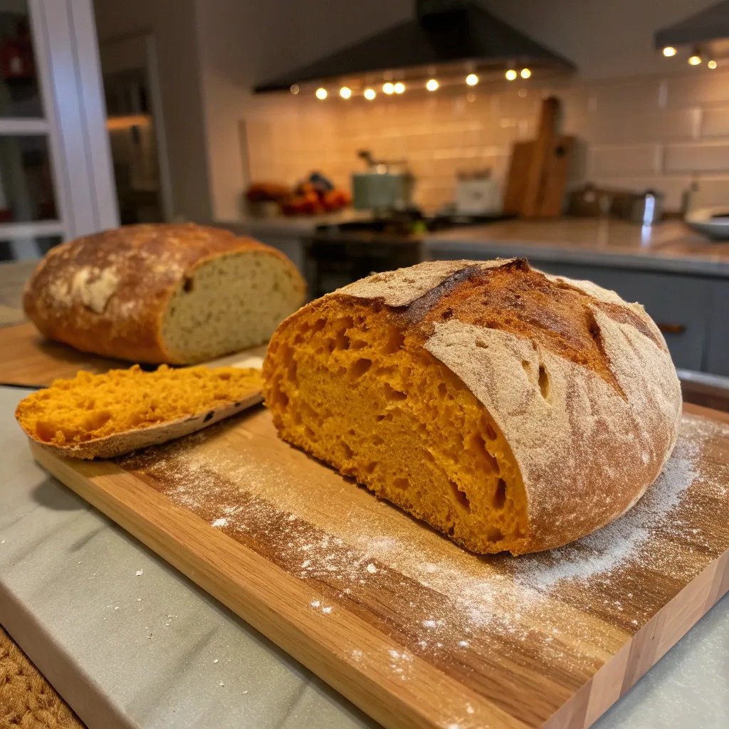 Artisan pumpkin sourdough bread with golden crust