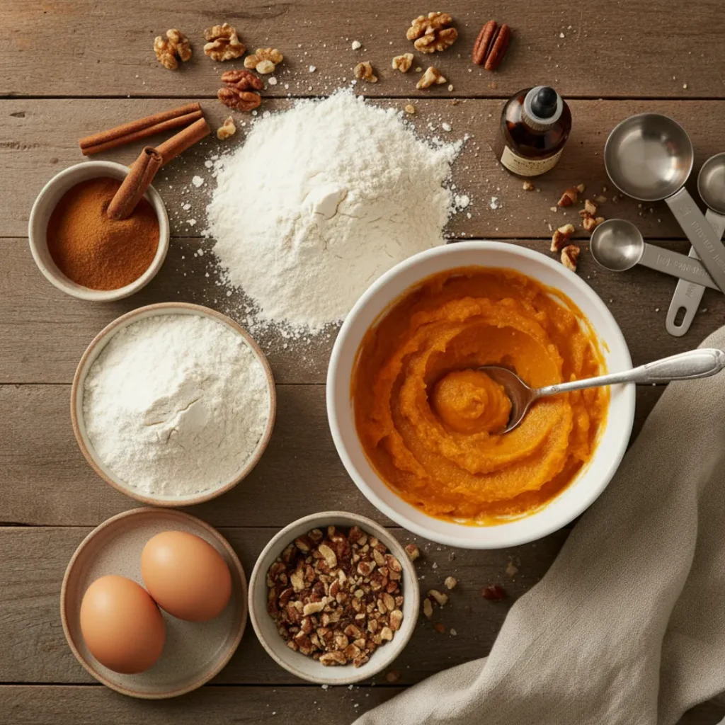 fall cookie ingredients with pumpkin puree and flour