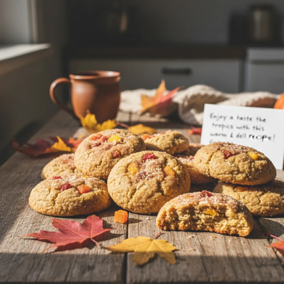 fall cookies on rustic wooden table with cinnamon and sugar
