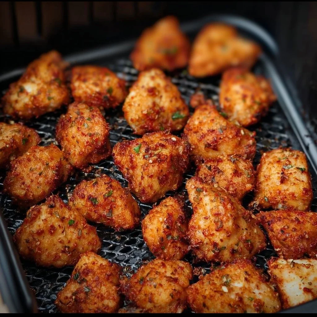 Crispy air fryer chicken bites served in a bowl