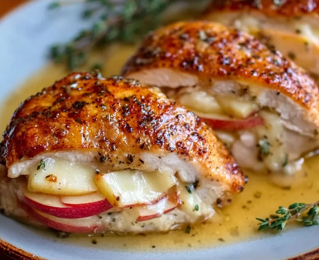 Apple and Brie stuffed chicken breast recipe with herbs and seasoning