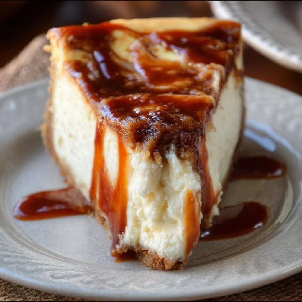 Delicious slice of Apple Butter Cheesecake with a creamy topping and apple garnish