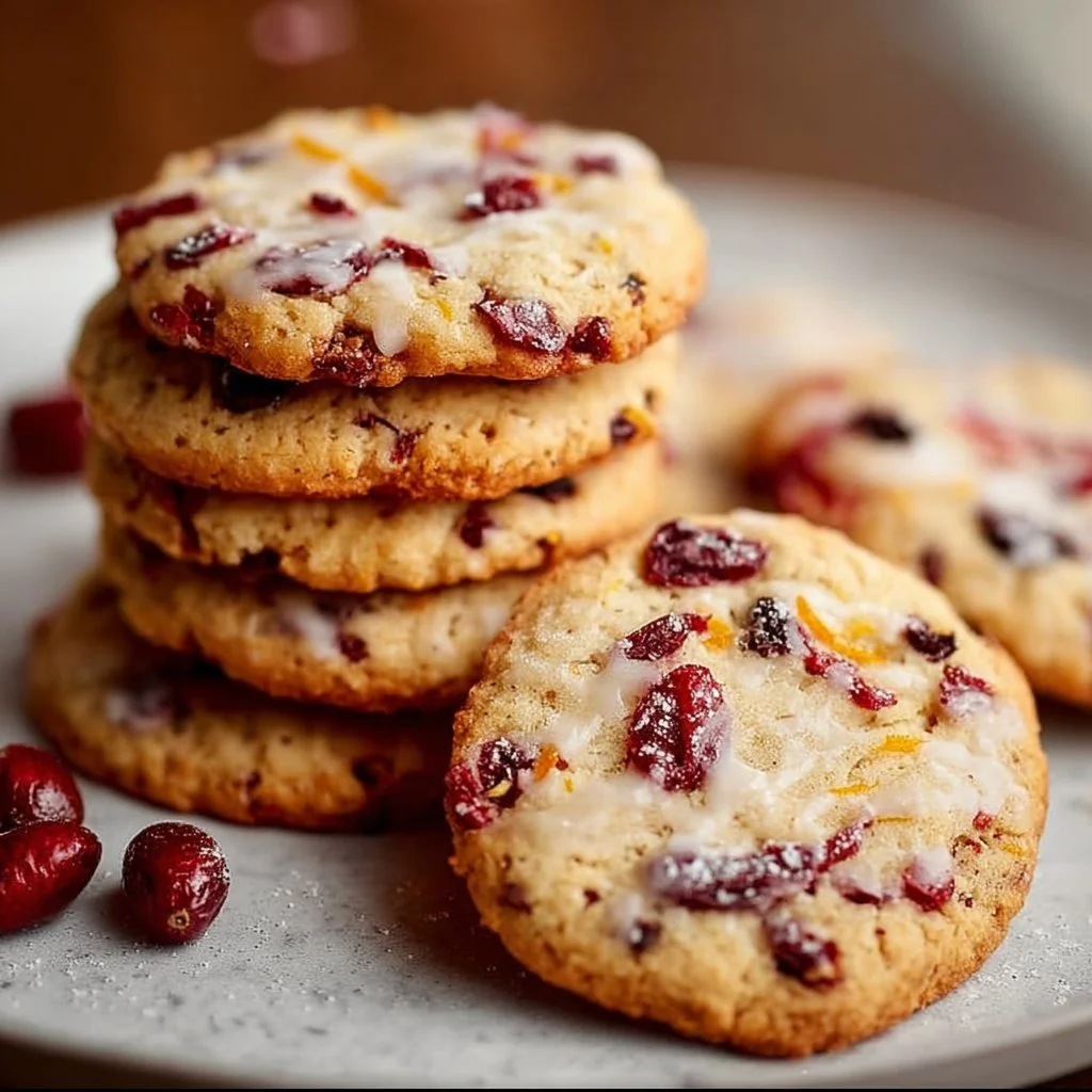 Deliciously festive cranberry orange cookies on a baking tray.