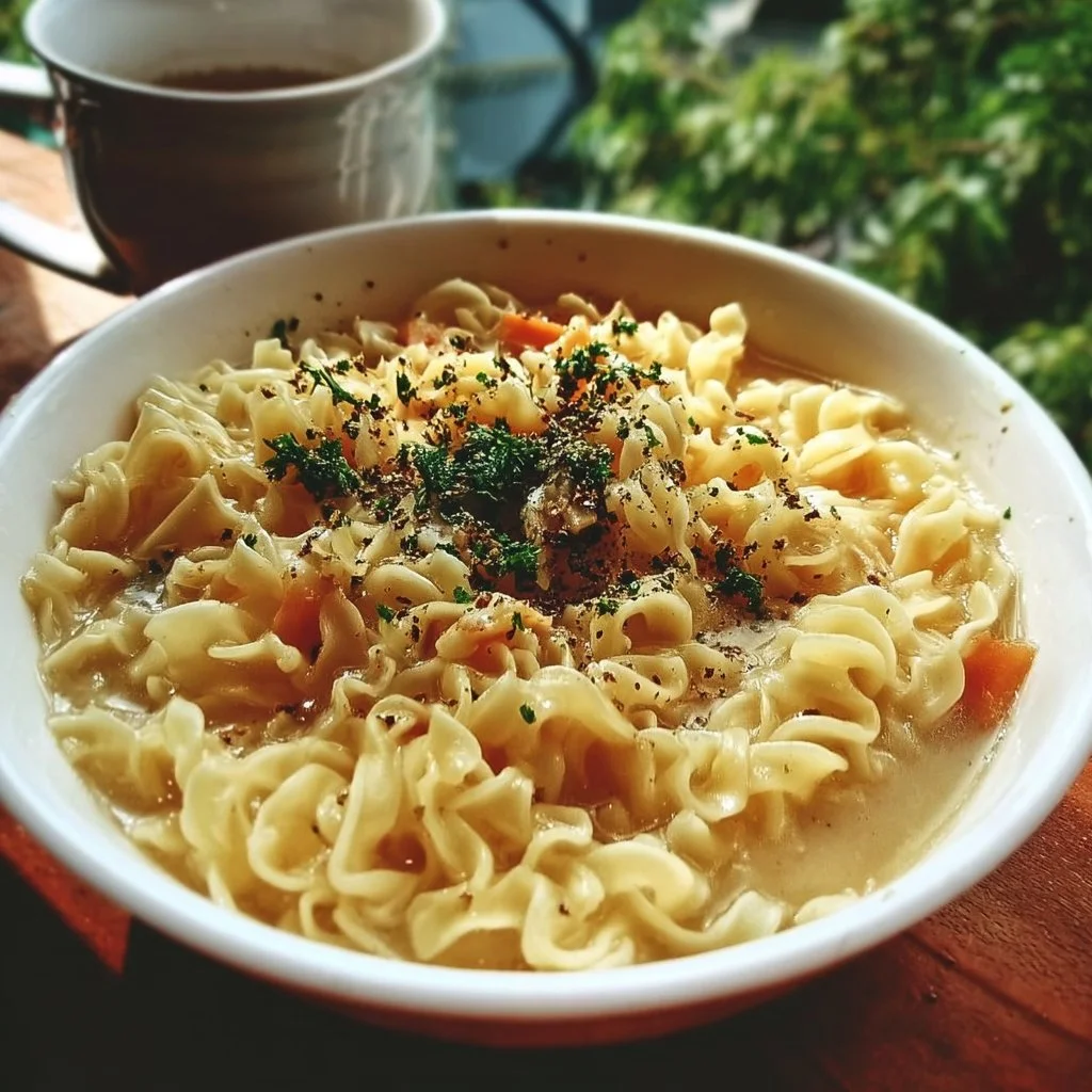 Delicious plate of Cafeteria Noodles served with fresh vegetables and spices