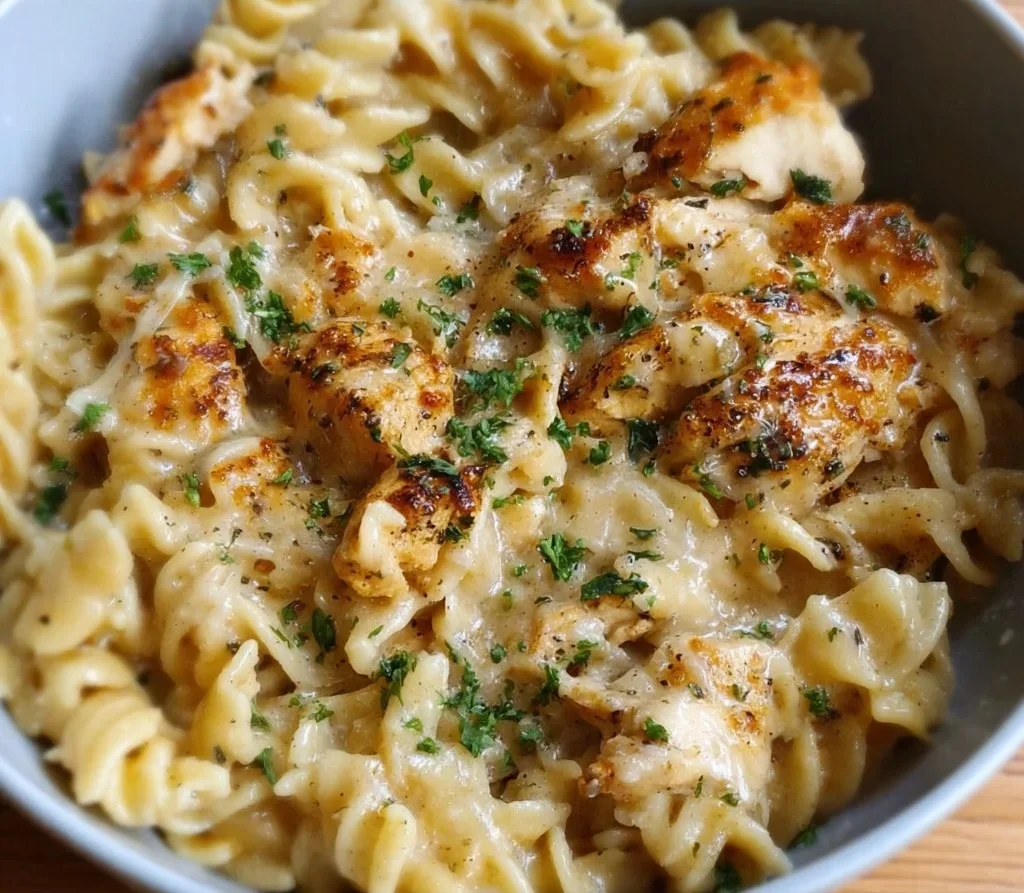 Delicious Chicken Garlic Parmesan Pasta served in a bowl