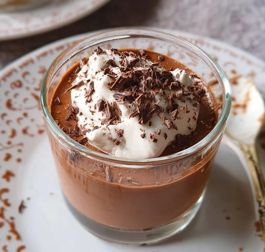 Delicious chocolate mousse dessert without eggs, creamy and rich