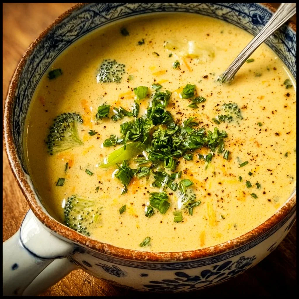 Delicious creamy vegetable soup served in a bowl with fresh herbs on top