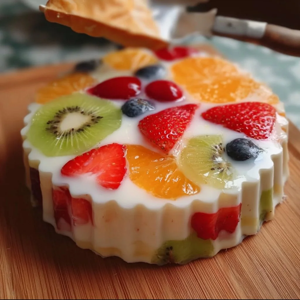 Delicious fruit yogurt pudding topped with fresh fruits