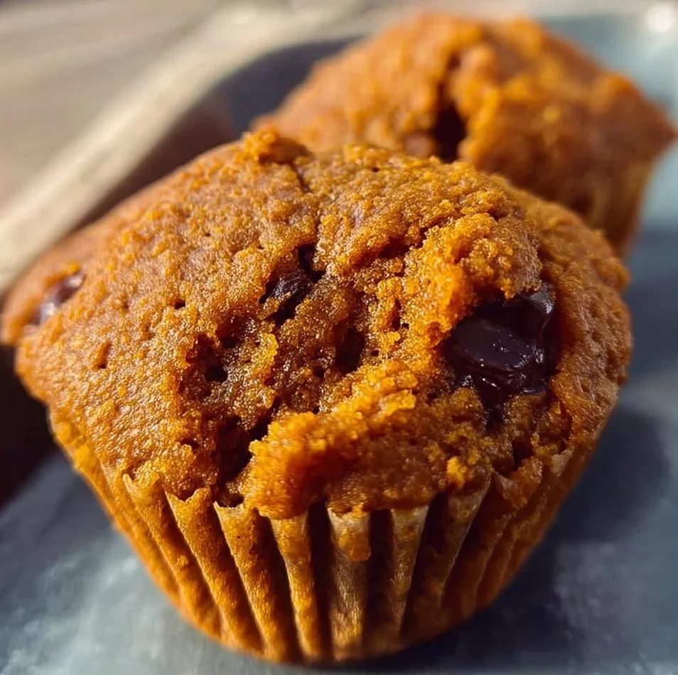 Gluten free pumpkin muffins on a rustic wooden table