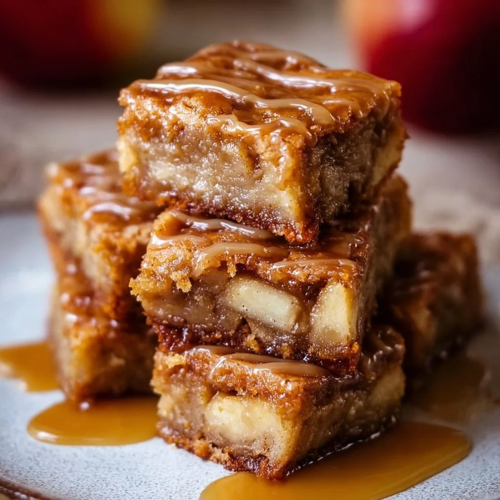 Delicious maple glazed apple blondies topped with fresh apples