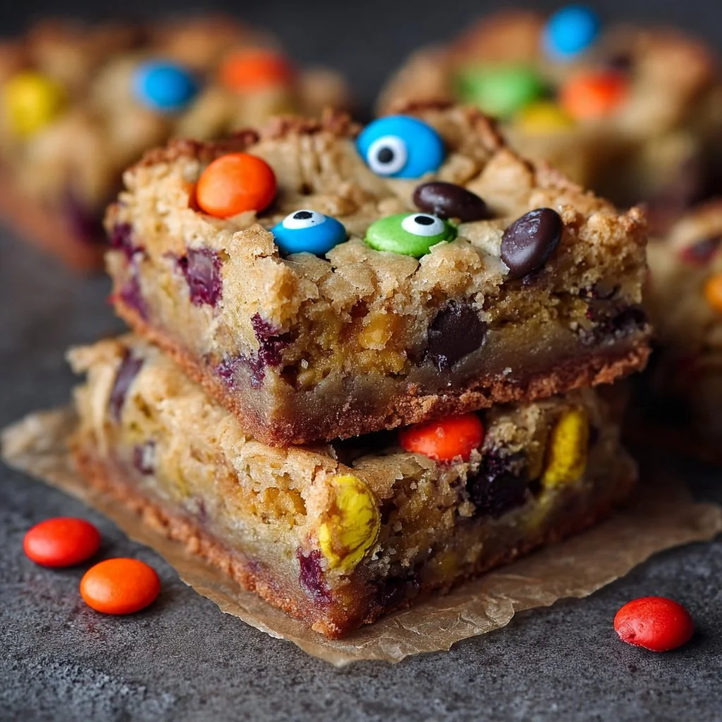 Delicious Monster Mash Cookie Bars with vibrant colors and Halloween-themed toppings