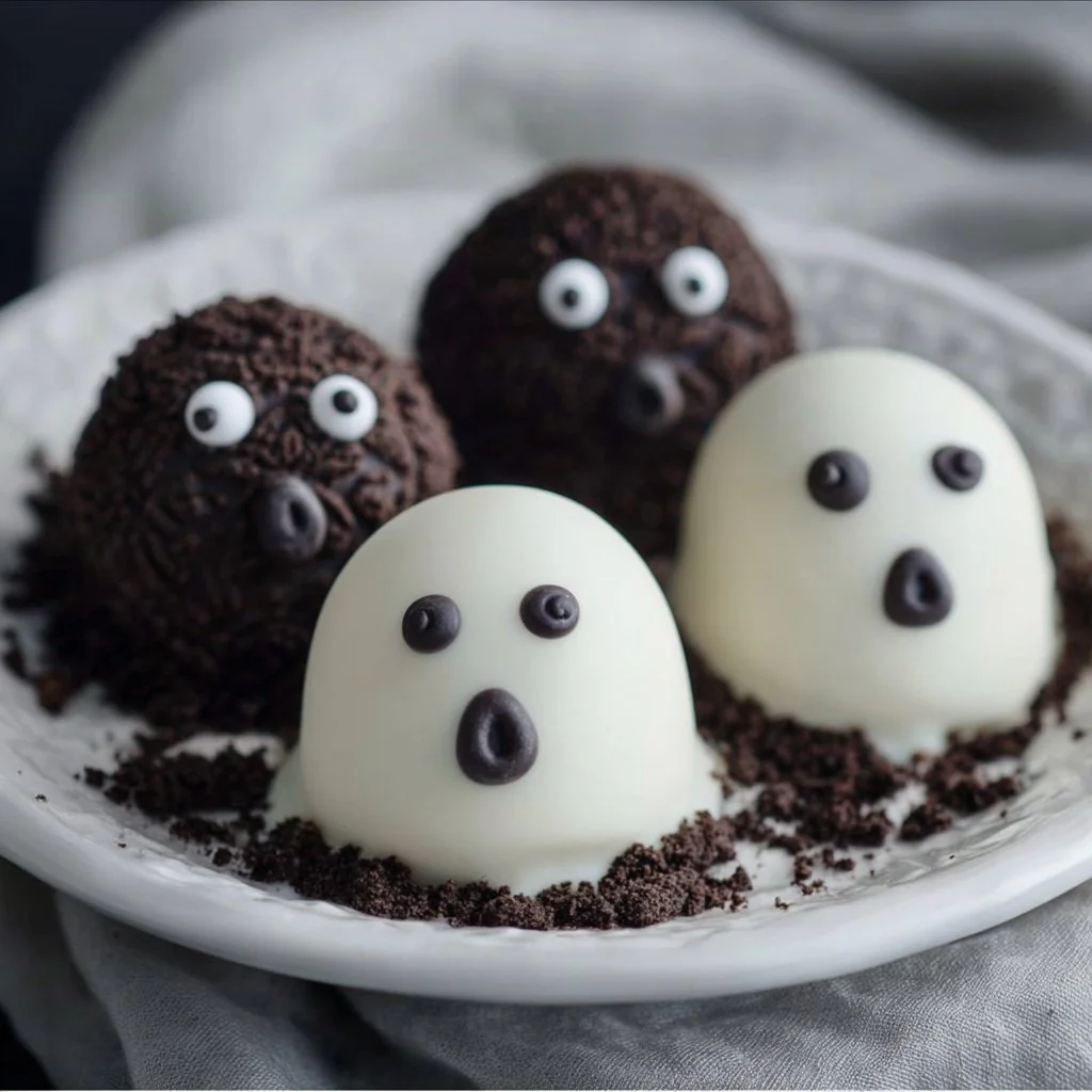 Oreo Ghost Truffles decorated for Halloween