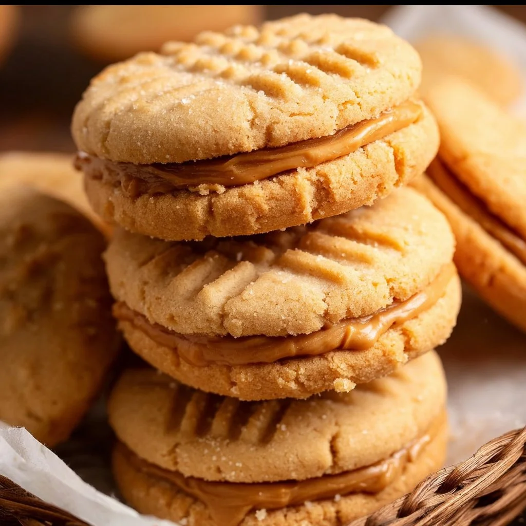 Delicious homemade peanut butter sandwich cookies with creamy filling.