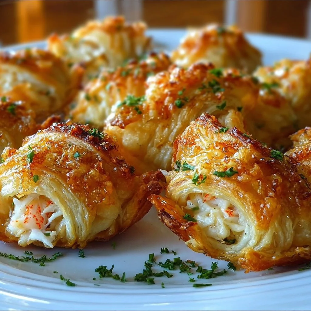 Delicious crab crescent bites served on a platter, perfect for parties.