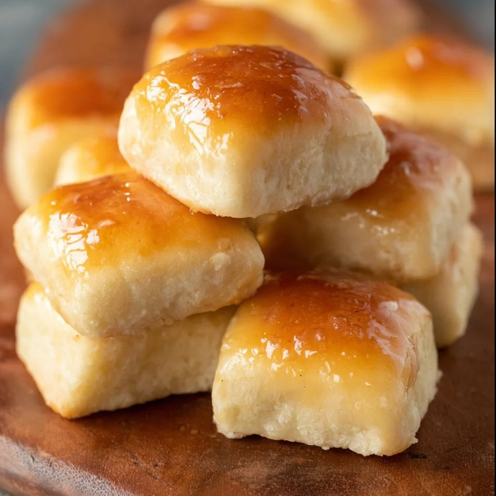 Freshly baked homemade rolls on a wooden table