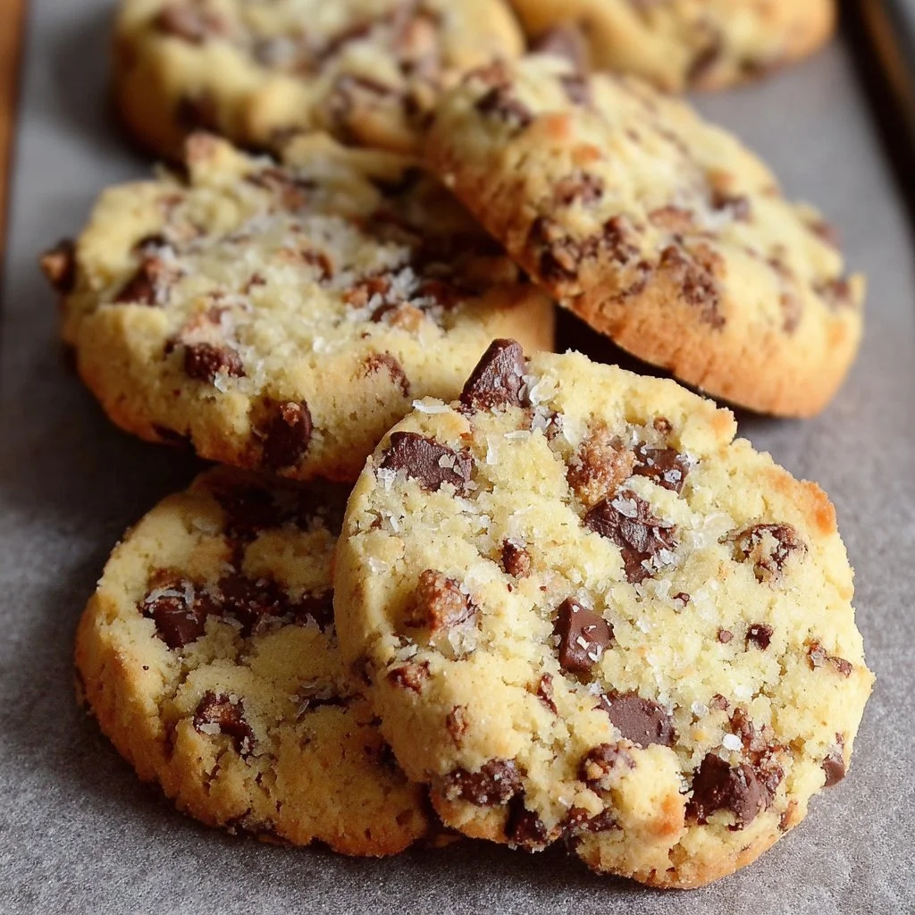 Delicious chocolate chip cookies with toffee on a baking tray