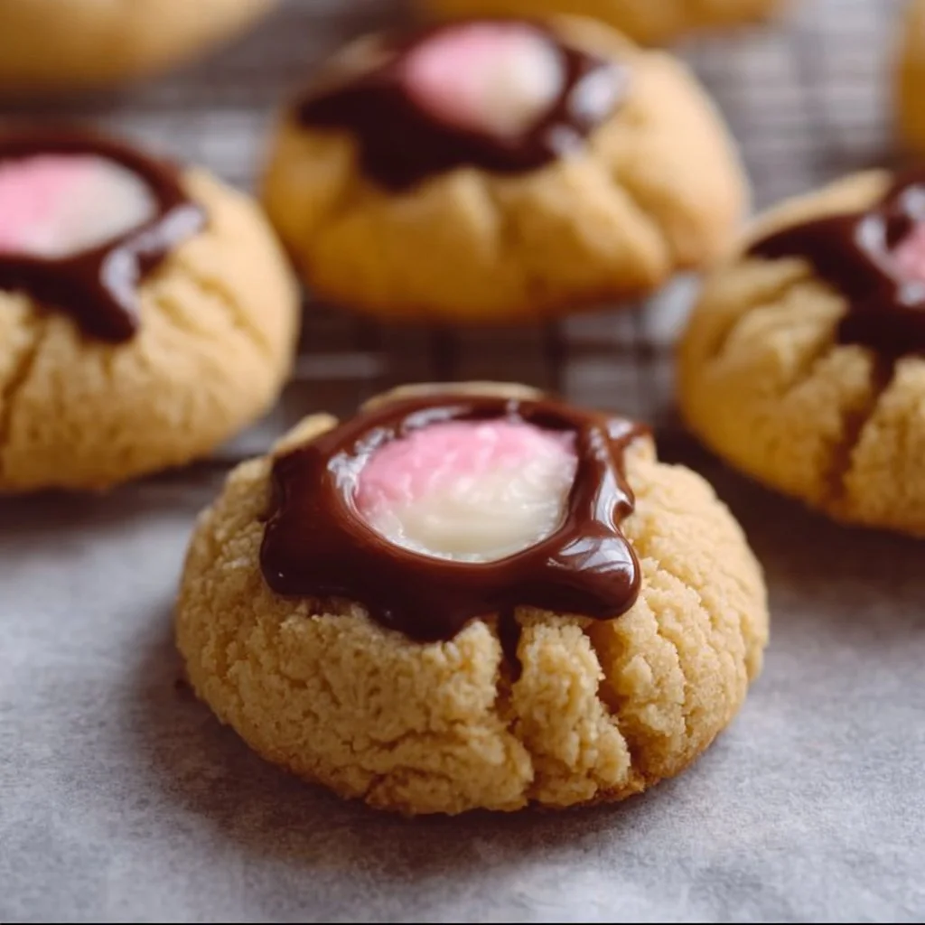 Delicious thumbprint cookies with colorful icing filling on a white plate.