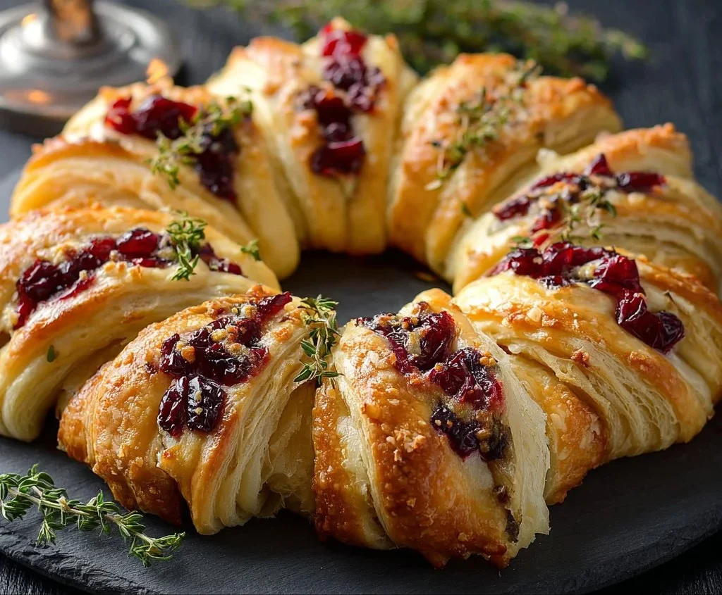 Turkey Cranberry Crescent Ring served on a festive table