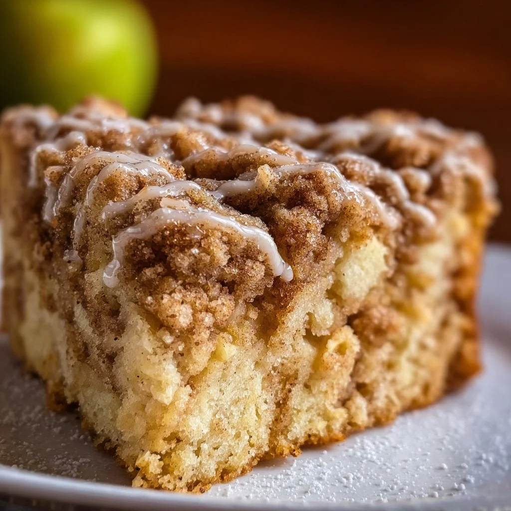 Delicious Apple Crumb Cake with a buttery crumb topping and fresh apple pieces