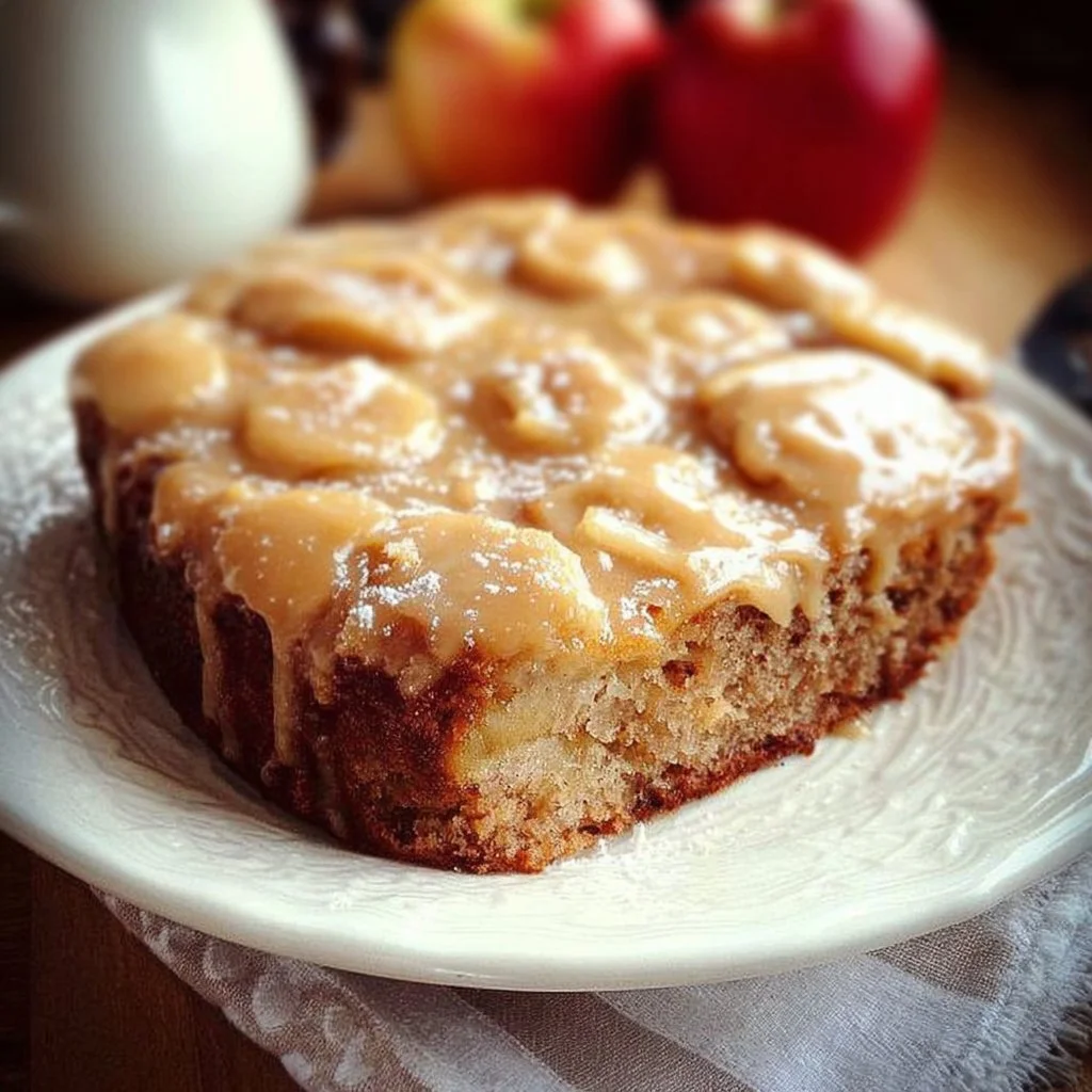Delicious slice of Apple Dapple Cake with apples and nuts
