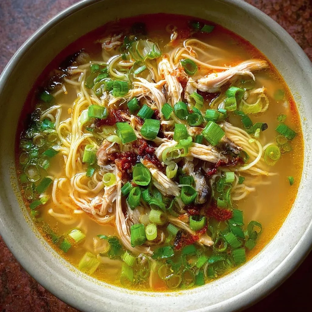 Aromatic Ginger Garlic Chicken Noodle Soup served in a bowl