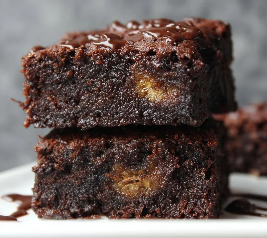 Deliciously moist banana brownies topped with chocolate chips.