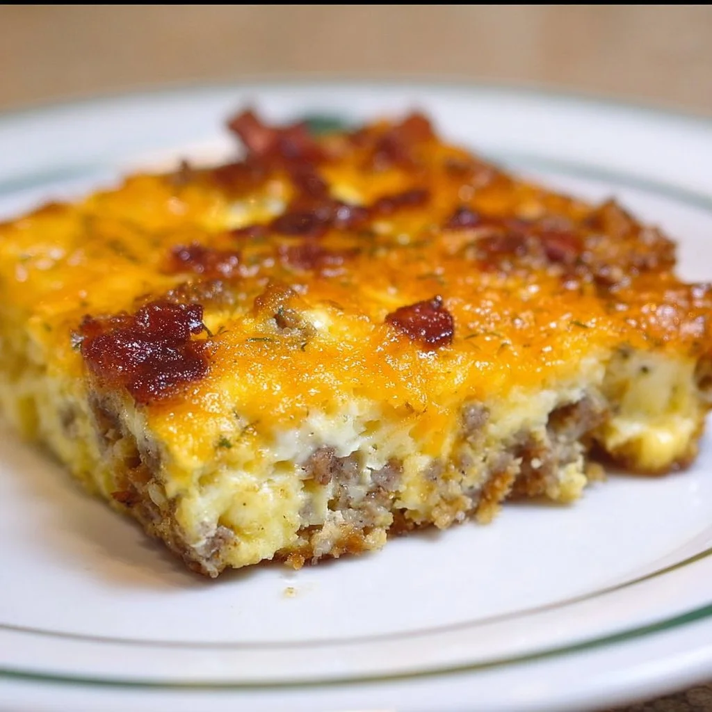 Delicious homemade breakfast casserole with eggs, cheese, and chopped vegetables