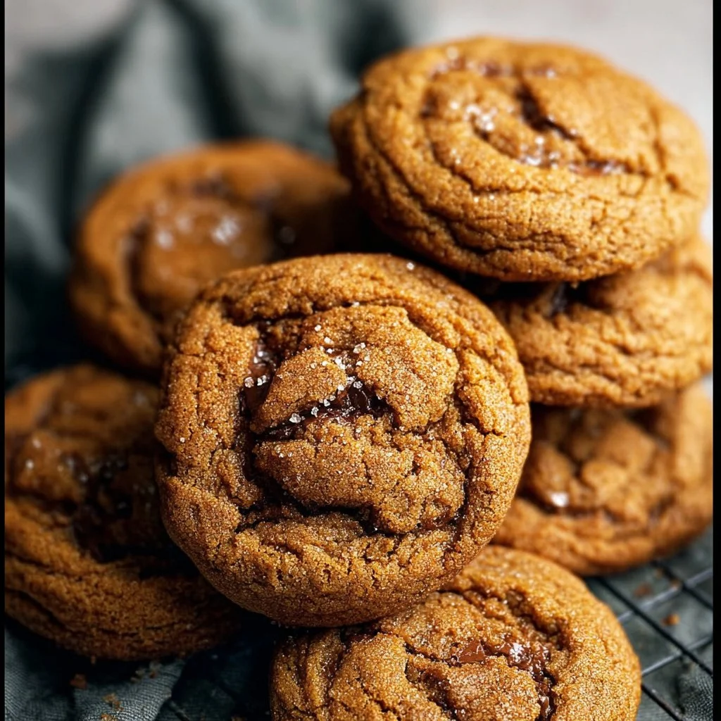 Brown butter and maple chewy pumpkin cookies on a rustic table