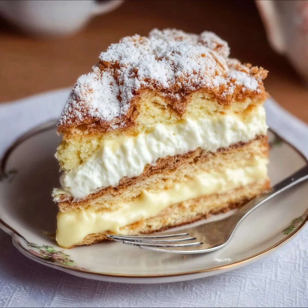 Delicious Carpathian Cream Cake with layers of cream and chocolate