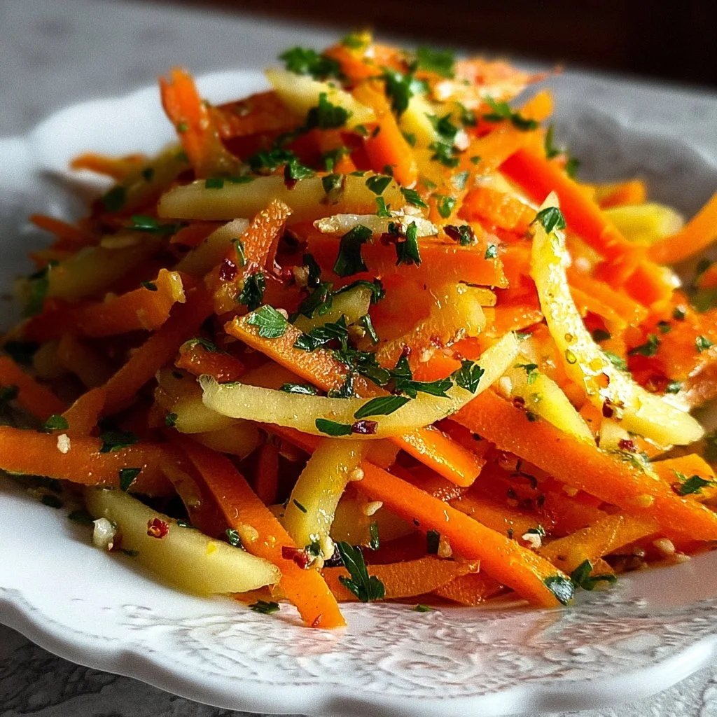 Colorful Carrot Apple Salad with fresh vegetables and fruits