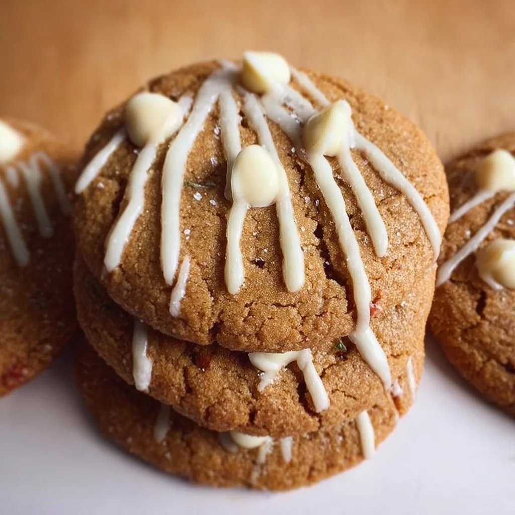 Chewy maple cinnamon cookies with white chocolate pieces on a plate