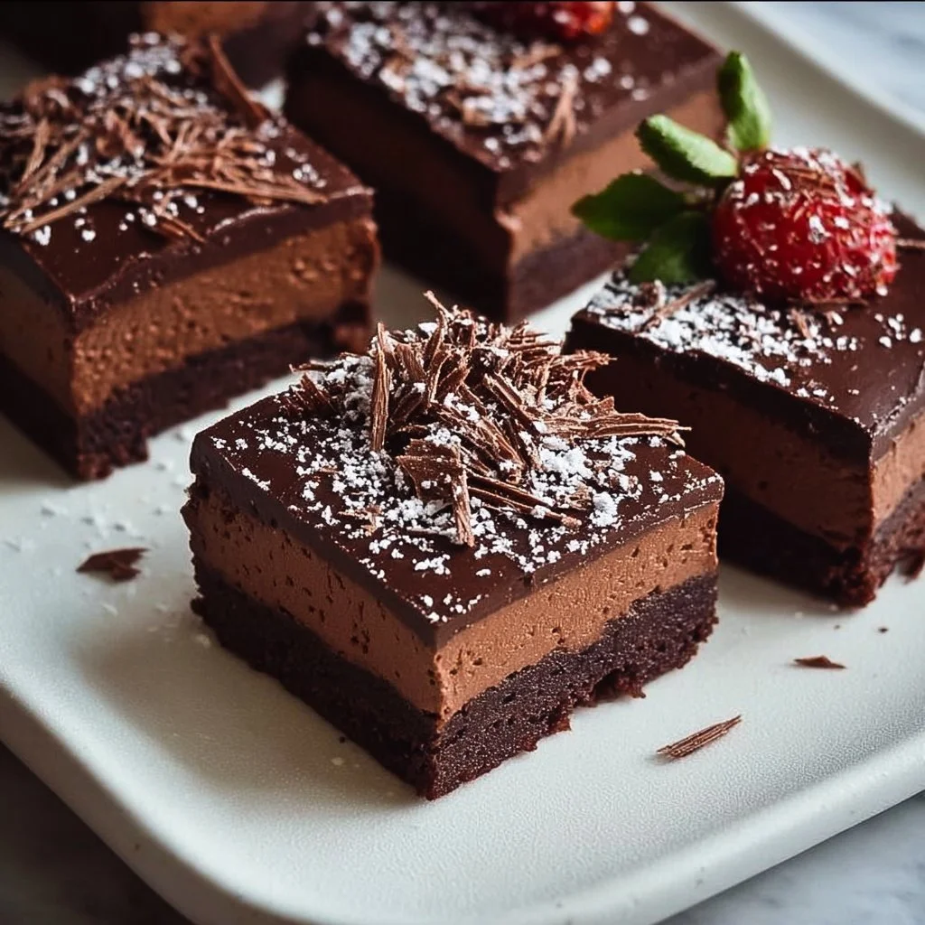 Decadent Chocolate Mousse Brownies served on a plate