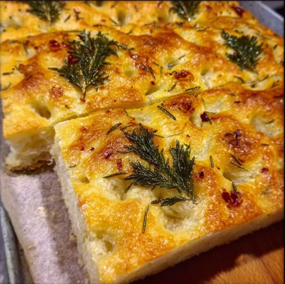 Homemade Christmas Focaccia Bread decorated for the holiday season
