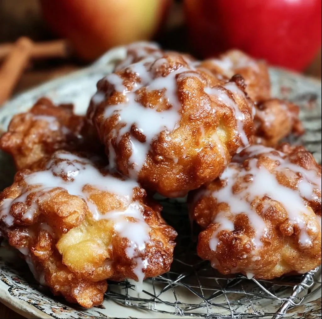 Delicious cinnamon apple fritters dusted with sugar on a plate