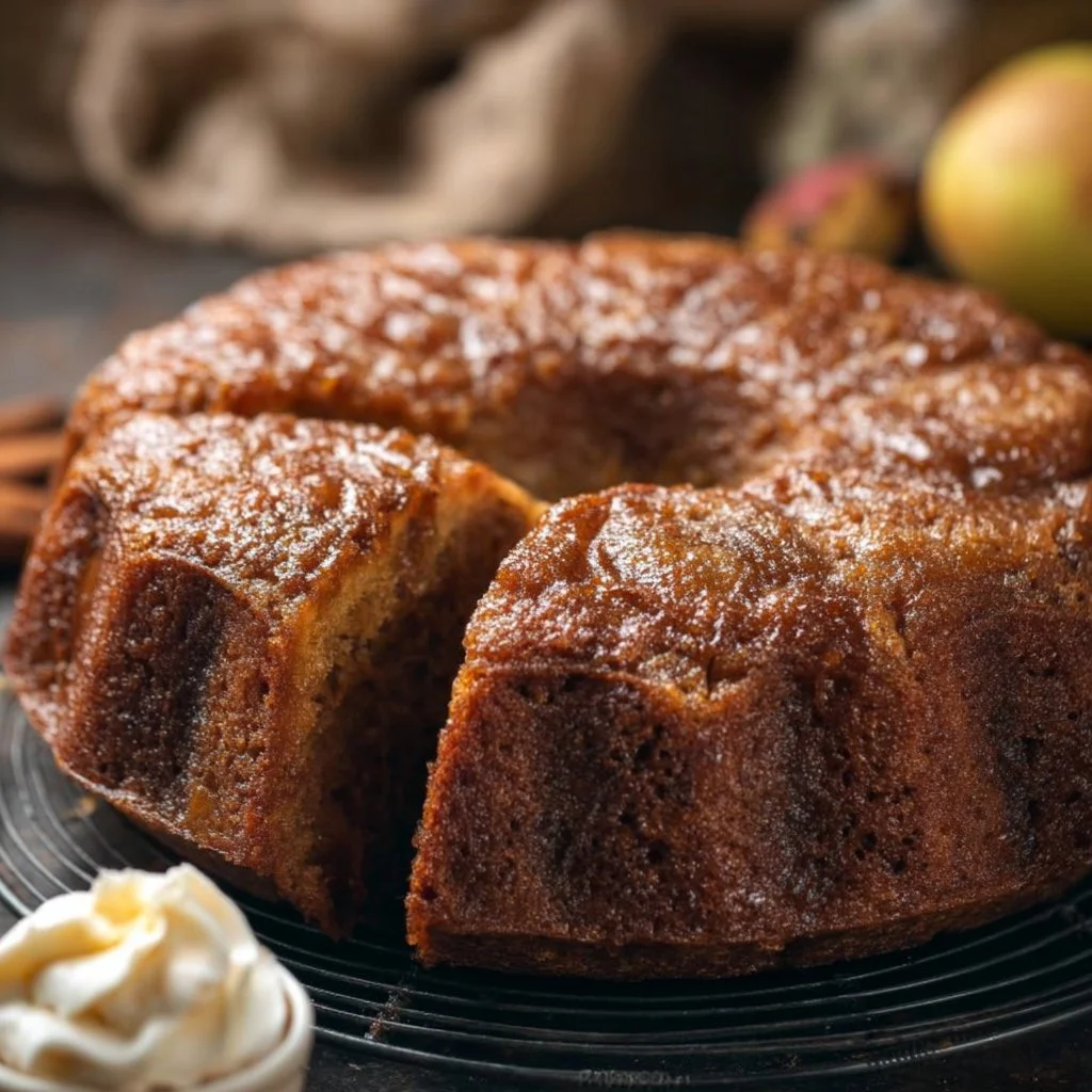 Cinnamon Spiced Apple Cake topped with cinnamon and fresh apple slices