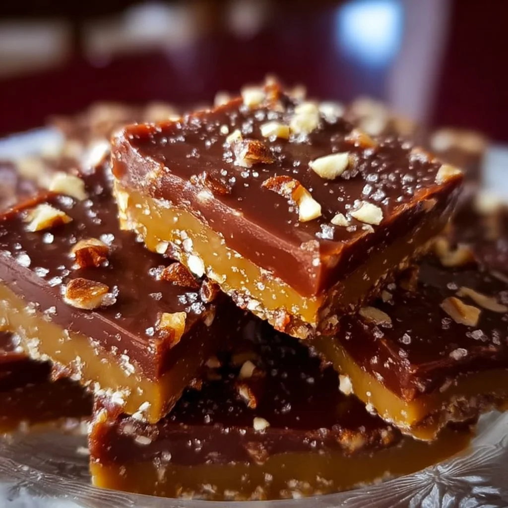 Delicious Classic Christmas Toffee dessert served on a festive plate