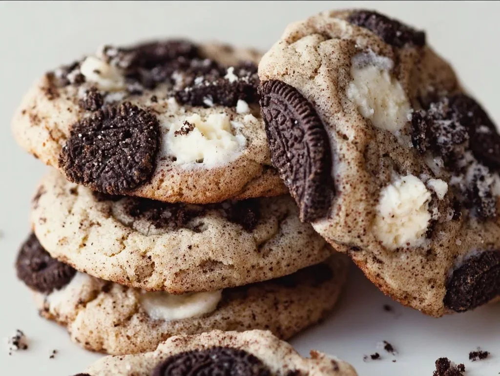 Delicious cookies and cream cookies on a baking tray