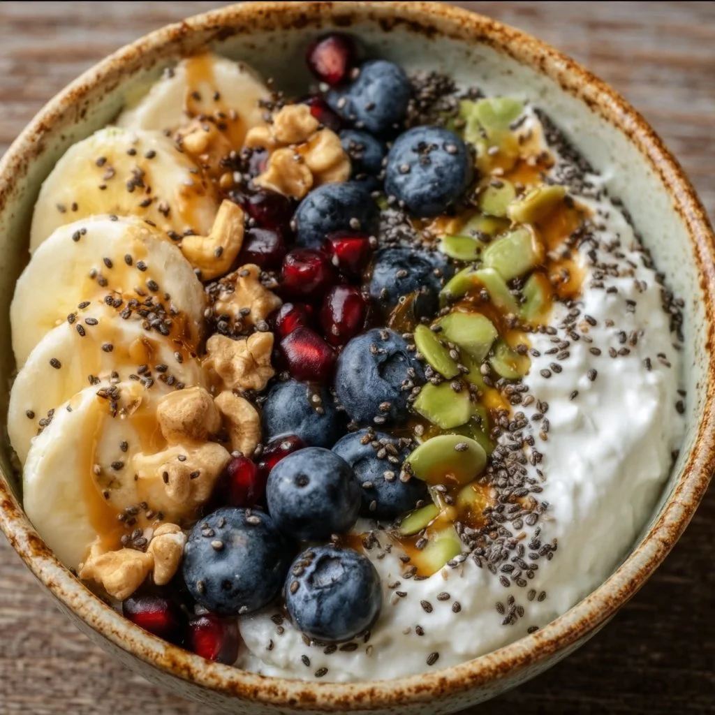Cottage Cheese Protein Power Bowl with fruits and nuts for a nutritious meal