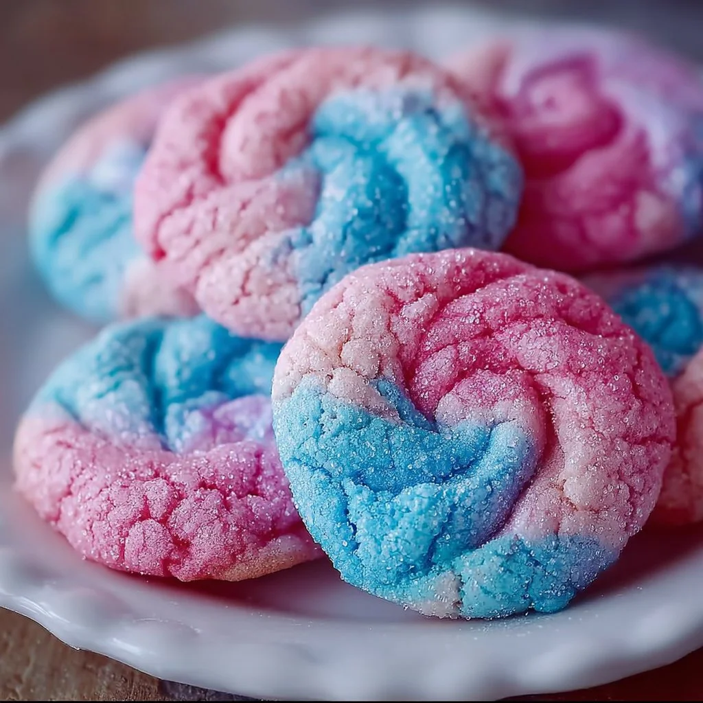 Delicious cotton candy cookies with vibrant colors and fun toppings