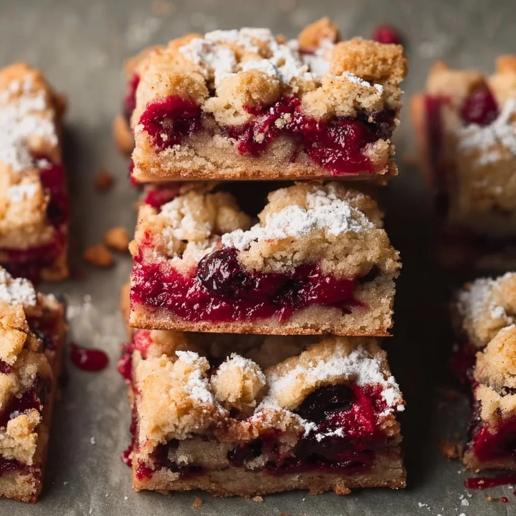 Delicious homemade cranberry crumble bars with a golden topping and fresh cranberries