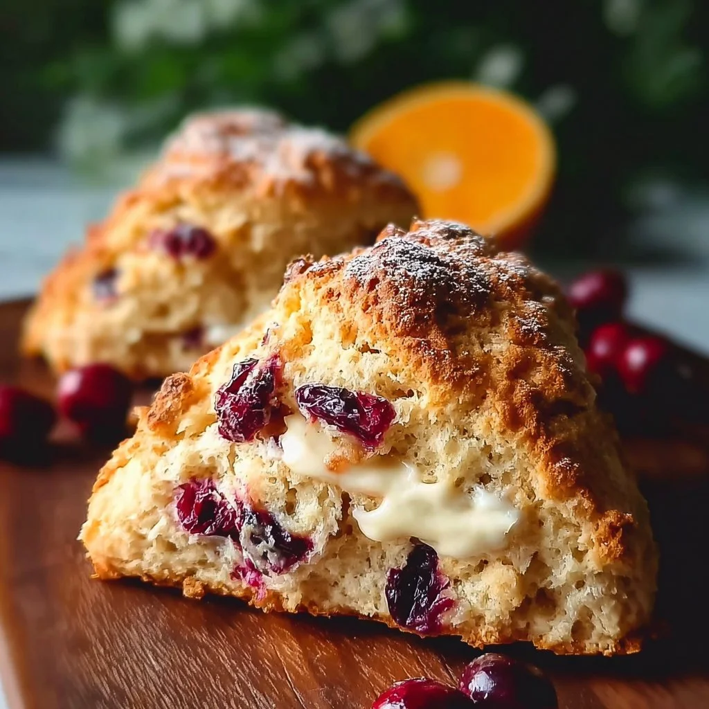 Freshly baked Cranberry Orange Scones with a hint of sour cream