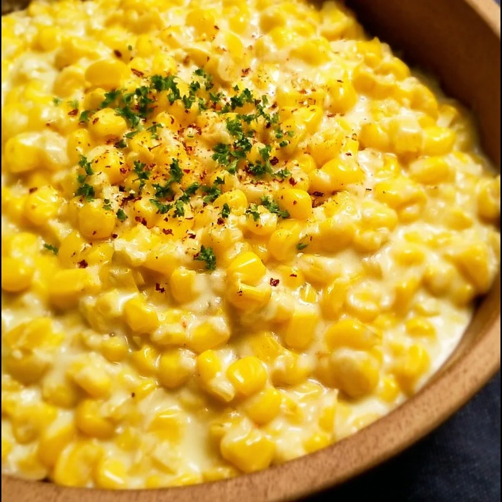 Bowl of creamy and flavorful homemade creamed corn dish.