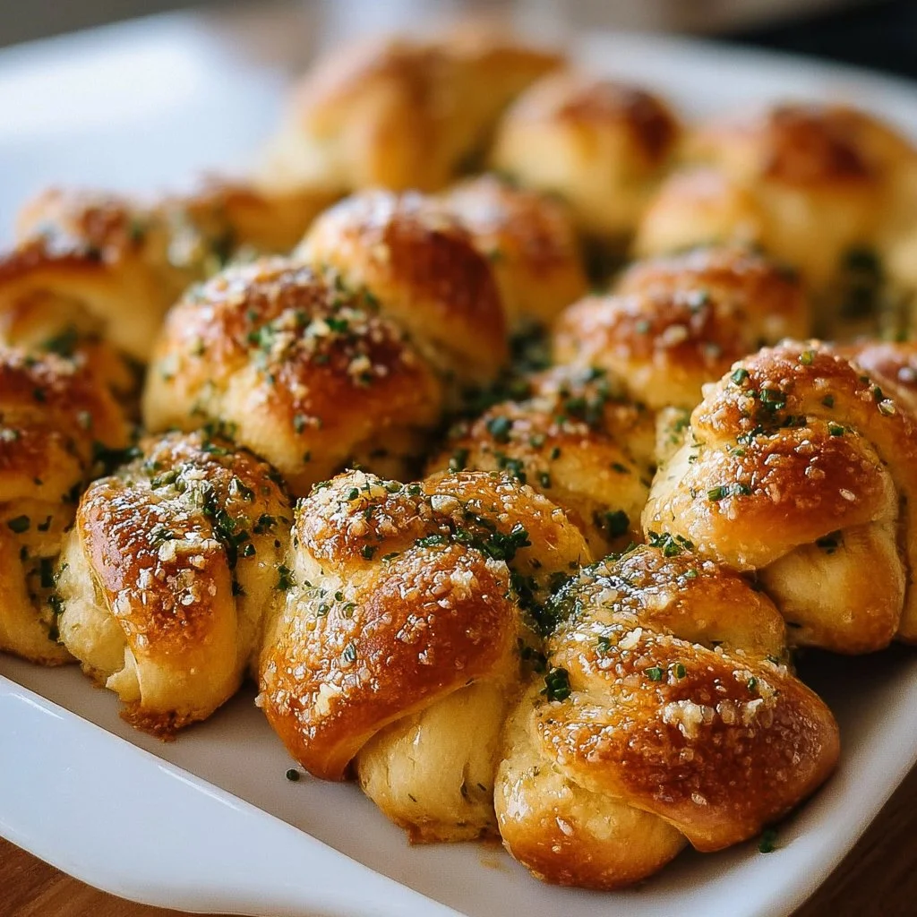 Homemade garlic knots topped with parsley and garlic seasoning