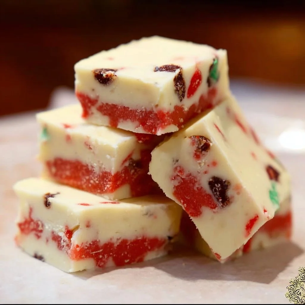 Easy Christmas cake fudge made with cake batter for festive treats