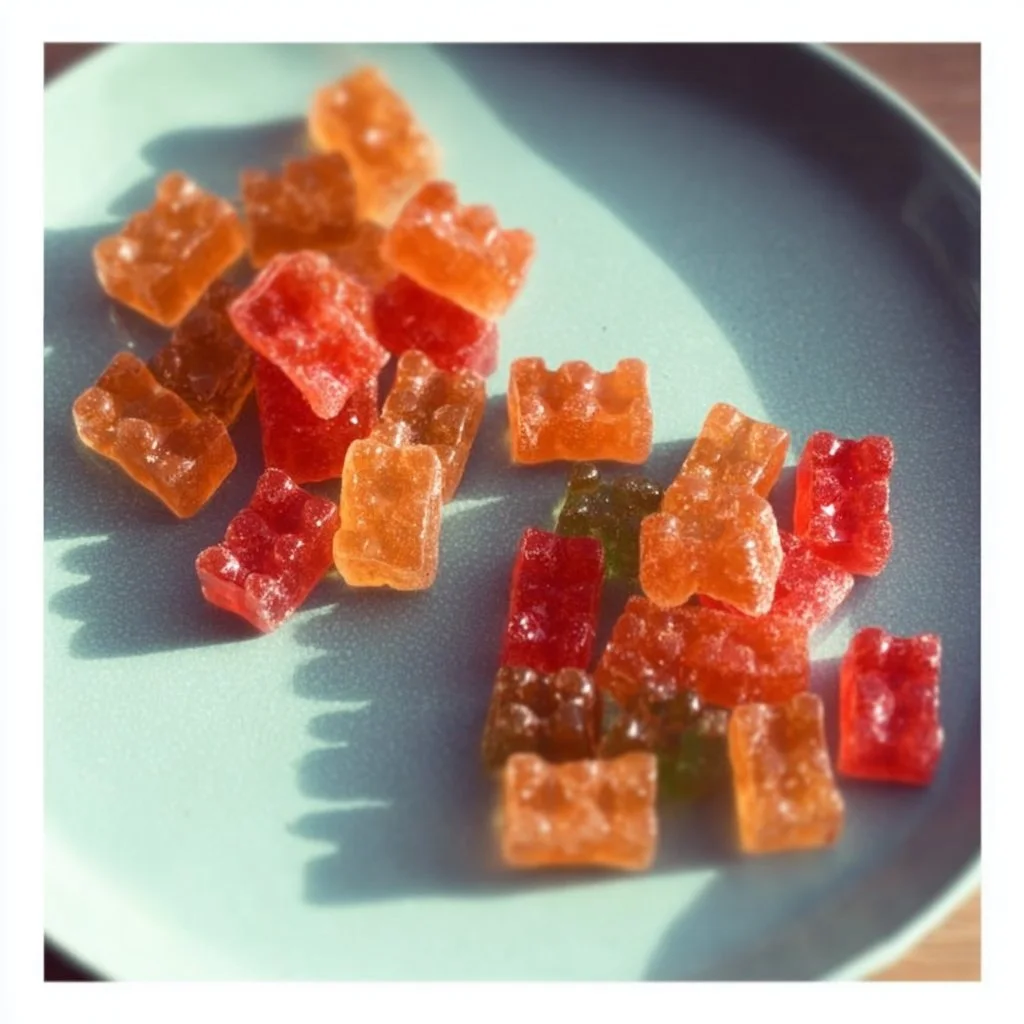 Colorful homemade fruit gummies made from natural ingredients.