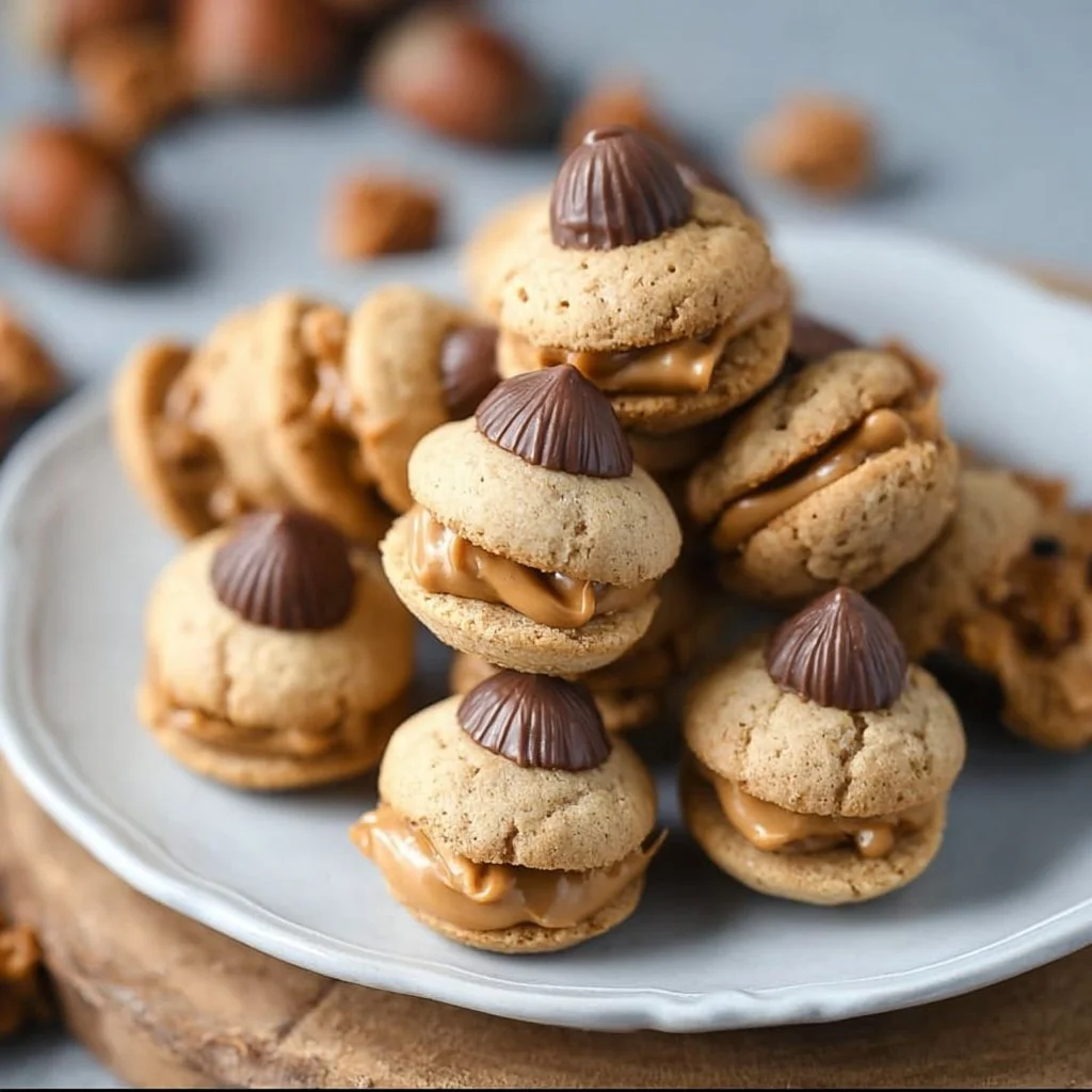 Easy Nutter Butter acorn cookies decorated for fall