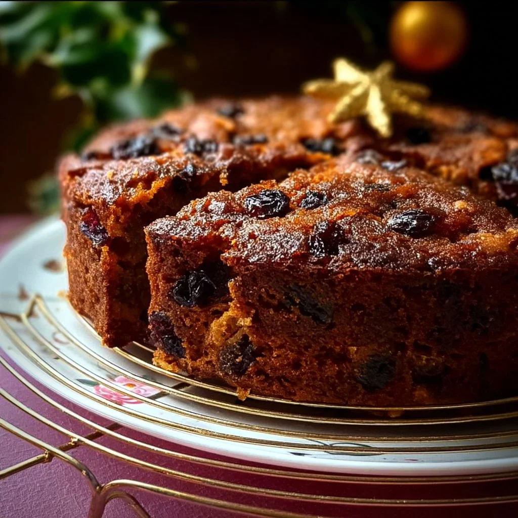 Fluffy Christmas Fruit Cake topped with dried fruits and nuts