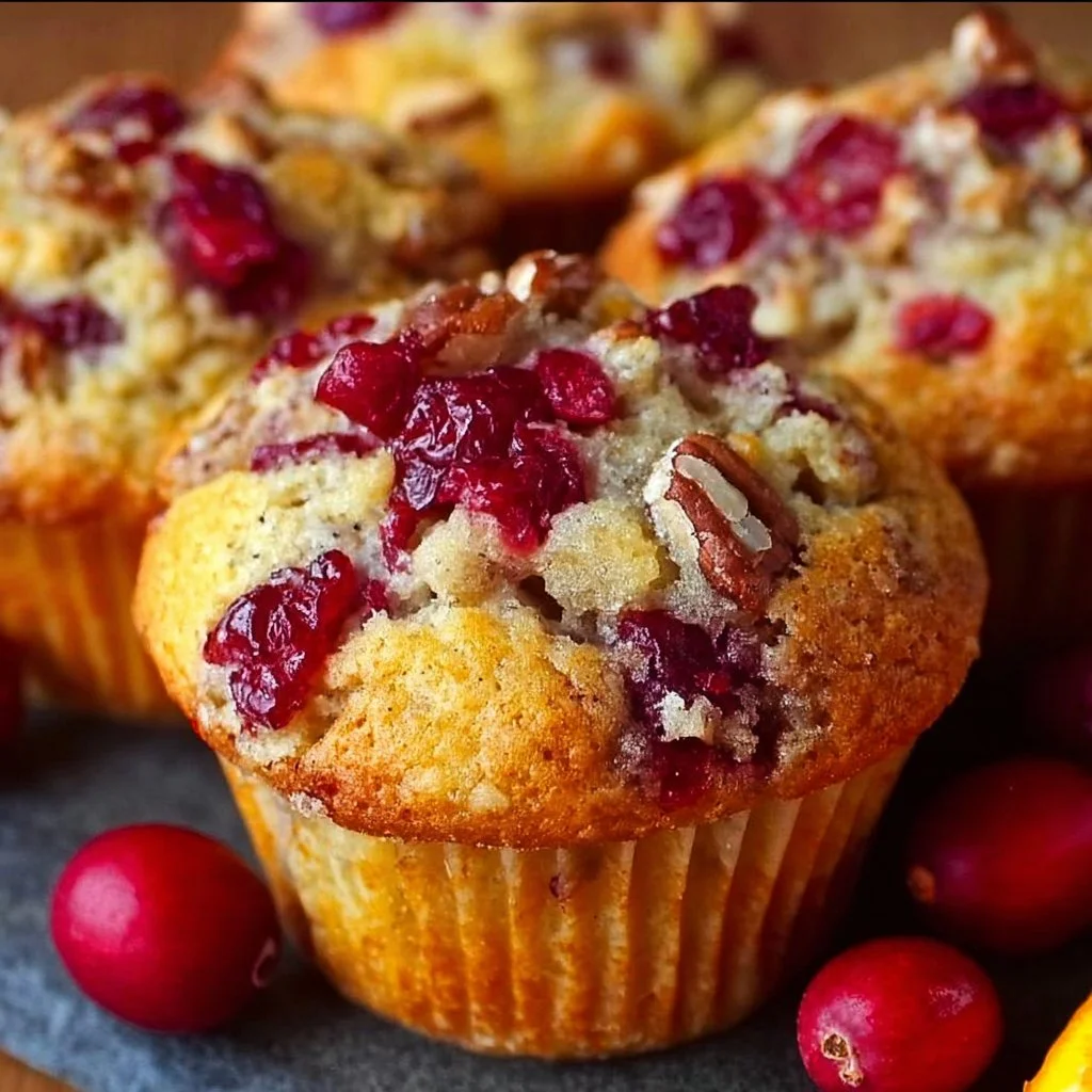 Freshly baked cranberry orange muffins on a cooling rack.
